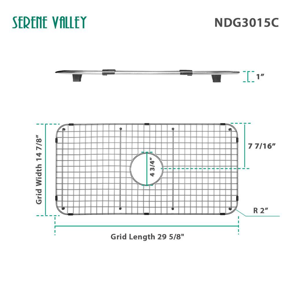 SERENE VALLEY 29.61 in. x 14.88 in. Center Drain Heavy-Duty Stainless Steel Sink Grid