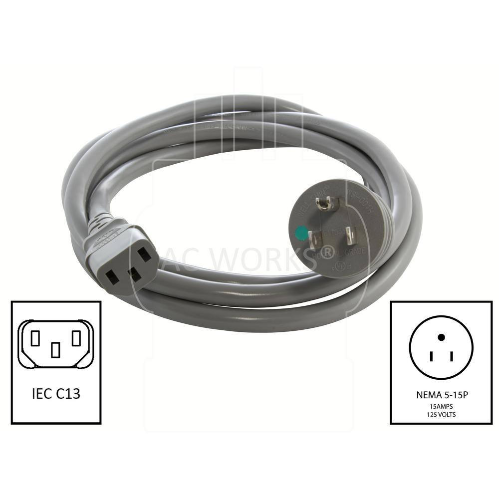 AC WORKS 15 Amp 6 ft. 14/3 in. Medical Grade Power Cord to IEC C13 End