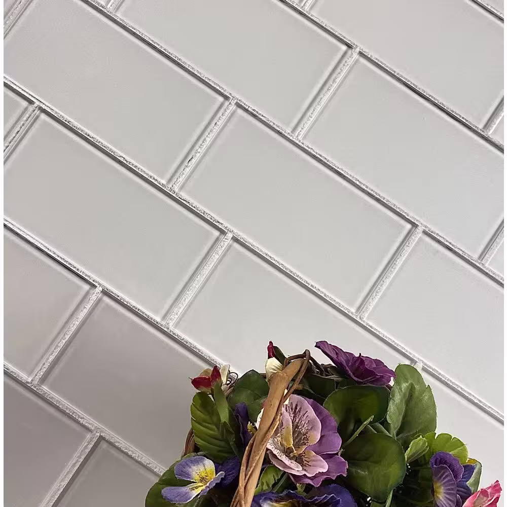 ABOLOS Transitional Design Style Glossy White Subway 3 in. x 6 in. Glass Peel and Stick Decorative Tile (10.5 sq. ft./Case)
