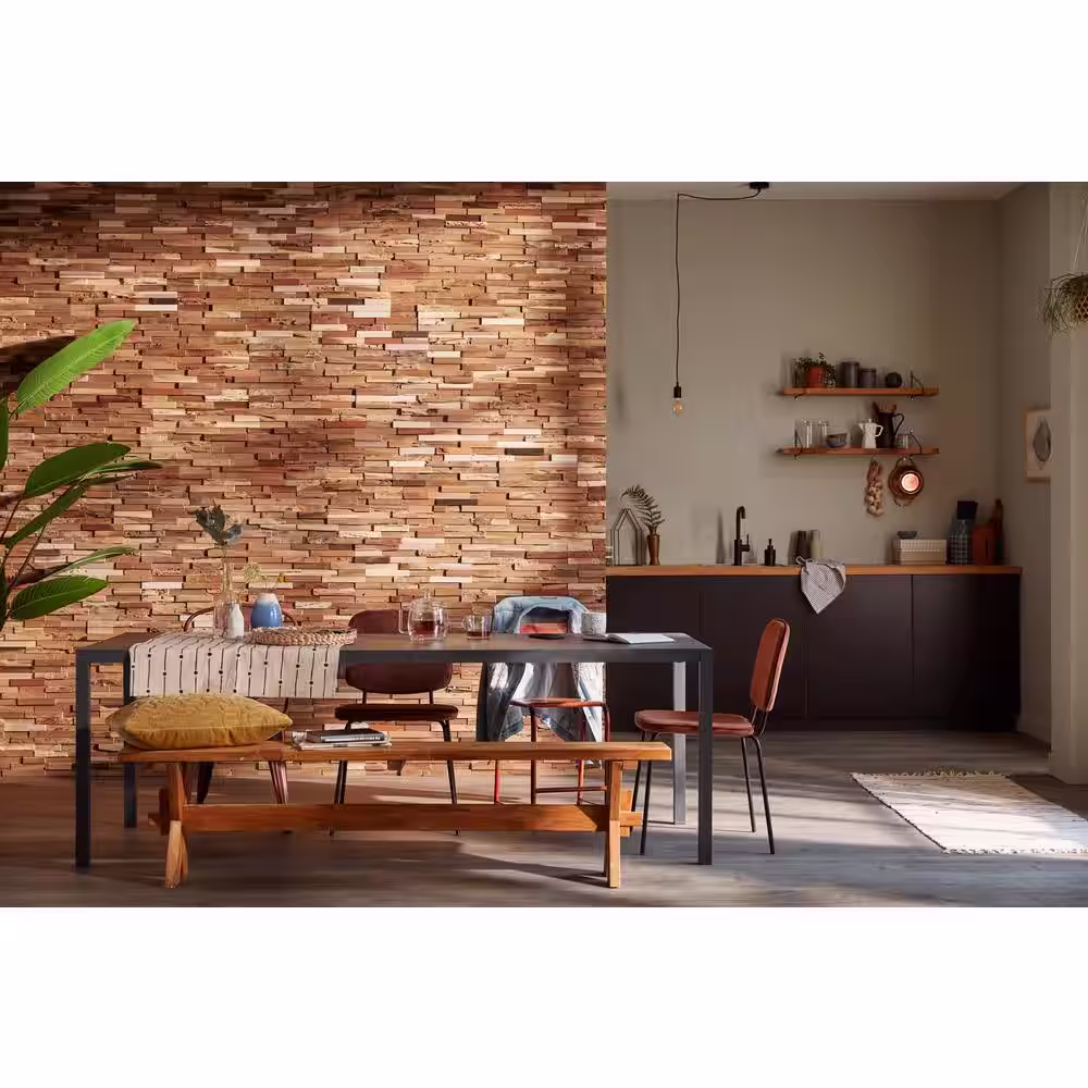 WALL!SUPPLY 0.79 in. x 7.09 in. x 19.49 in UltraWood Teak Colorado Jointless Z-shape Interlocking (10-Pack)