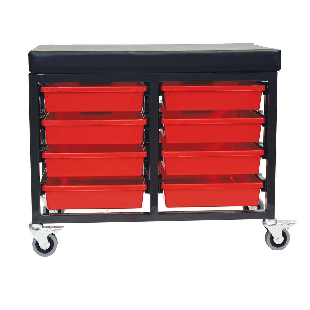 None StorBenchSeat With Cushioned Seat and 8 Storsystem Trays and Bins-Red