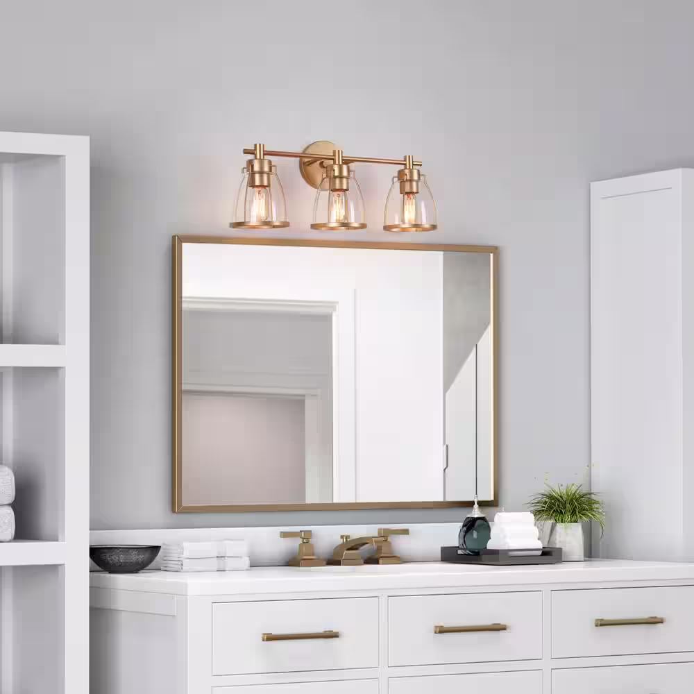 Zevni Connty 22 in. Modern 3-Light Gold Vanity Light Transitional Wall Sconce with Clear Glass Shades for Bathroom
