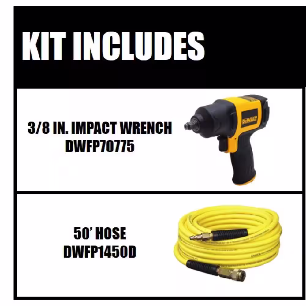 DEWALT 3/8 in. Pneumatic Impact Wrench and 50 ft. x 1/4 in. Air Hose