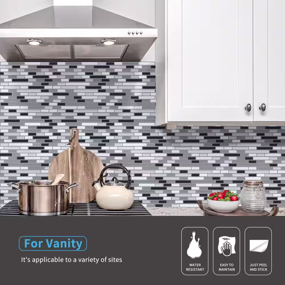 Art3d 12 in. x 12 in. Grey Peel and Stick Tile Backsplash for Kitchen (10-Pack)