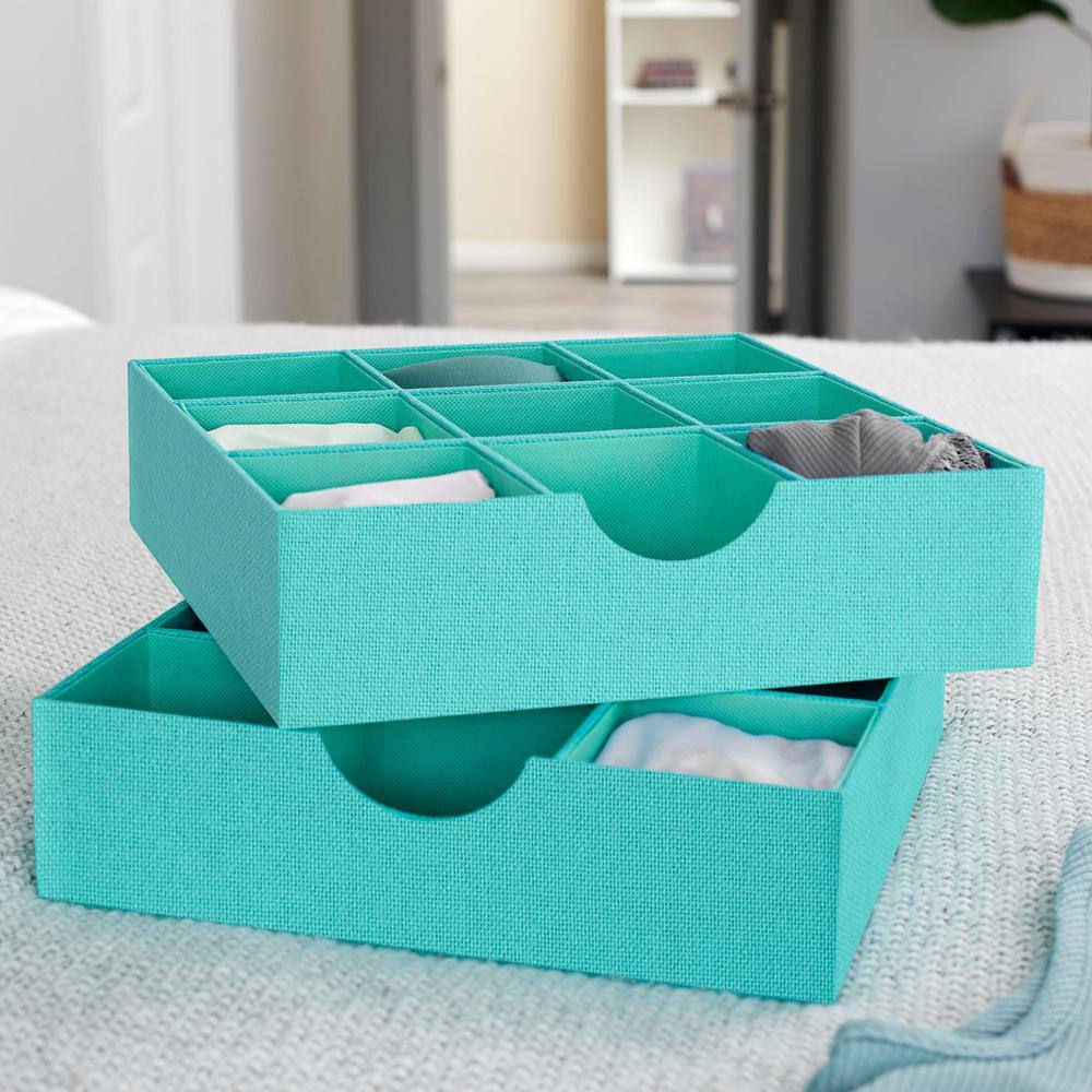 HOUSEHOLD ESSENTIALS 12 in. W x 3 in. H Seafoam Linen 1 Drawer Hard-Sided Trays (Set of 2)
