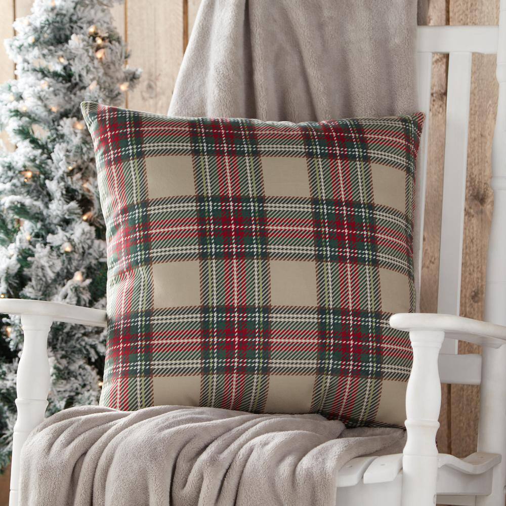 Greendale Home Fashions Red and Green Plaid Holiday 18 in. x 18 in. Throw Pillow