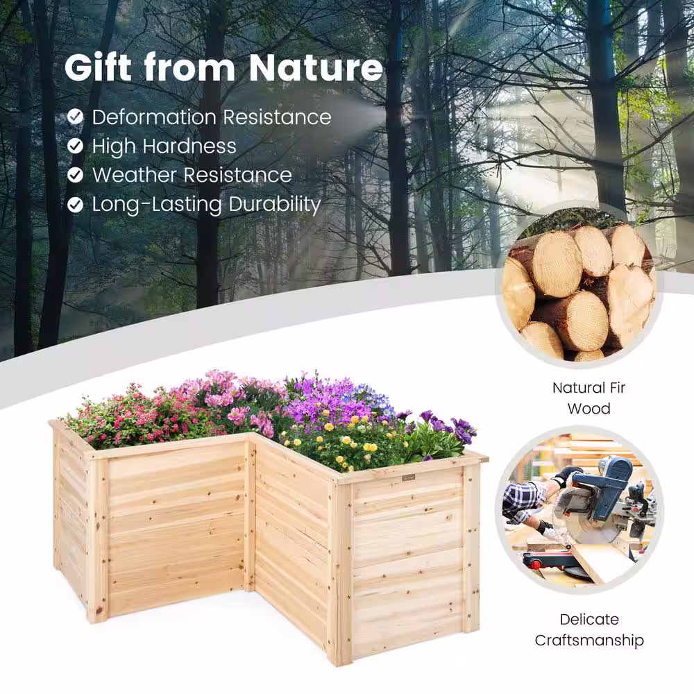 ANGELES HOME 24 in. L-Shaped Wooden Raised Garden Bed with Open-Ended Base Planter Box