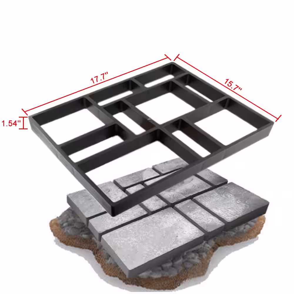 Wellco 17.7 in. x 15.7 in. x 1.5in. Black Plastic DIY Paver Mold Reusable Concrete Stepping Stone Paver Walk Way Mold