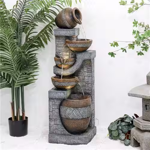 None 42.5 in. H Outdoor Water Fountain Freestanding Fountains with LED Lights for Garden Patio Decor, 5-Tier
