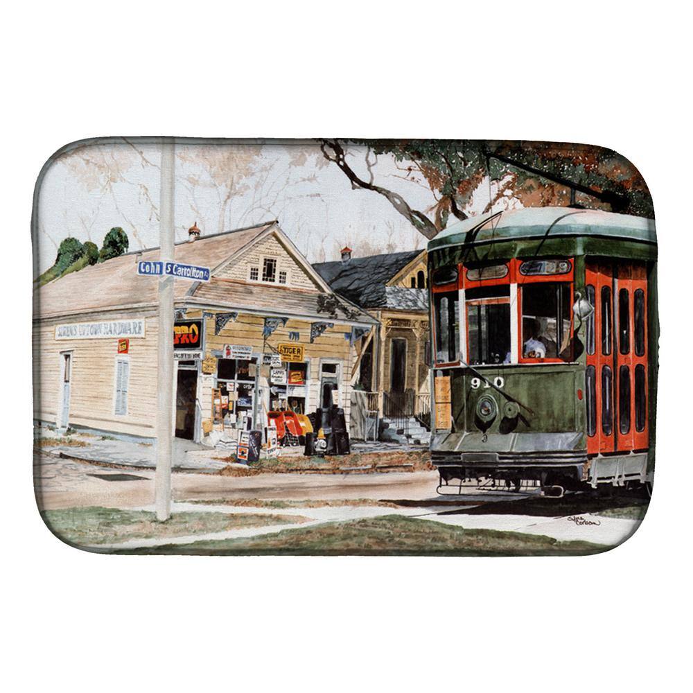 Caroline's Treasures 14 in. x 21 in. Multicolor New Orleans Street Car Dish Drying Mat