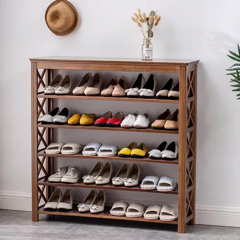 None 39.76 in. H 20-Pair 6-Tire Bamboo Shoe Rack