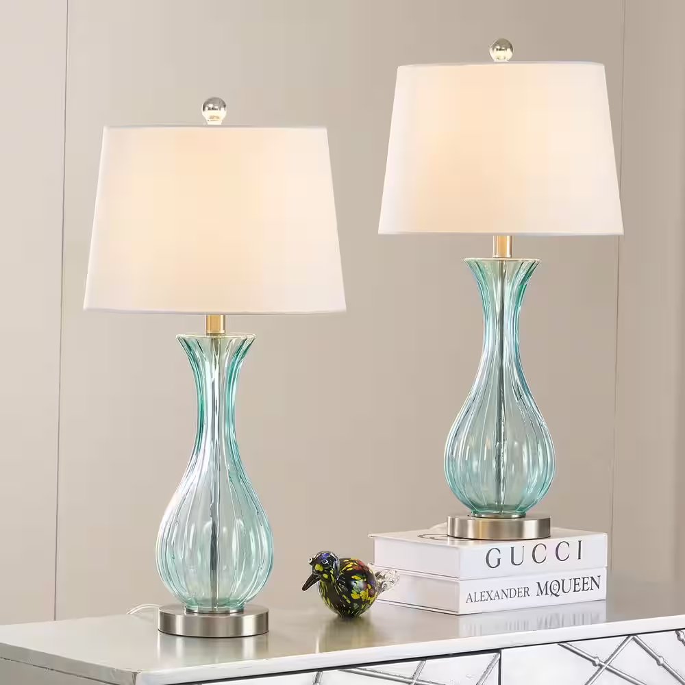 Maxax Denver 21 '' Blue Table Lamp Set With White Shade (Set of 2)