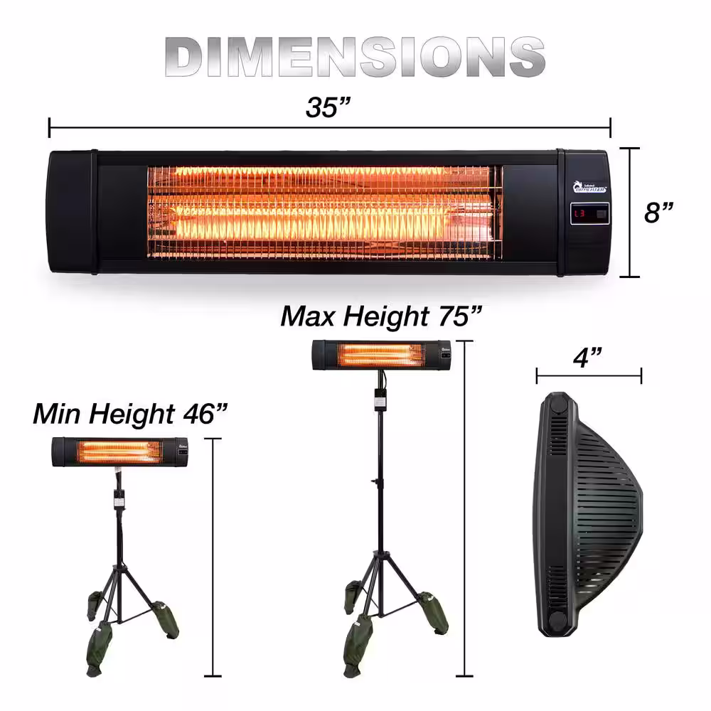 Dr Infrared Heater 1500-Watt Indoor/Outdoor Carbon Infrared Patio Heater, with Tripod and Remote, Black