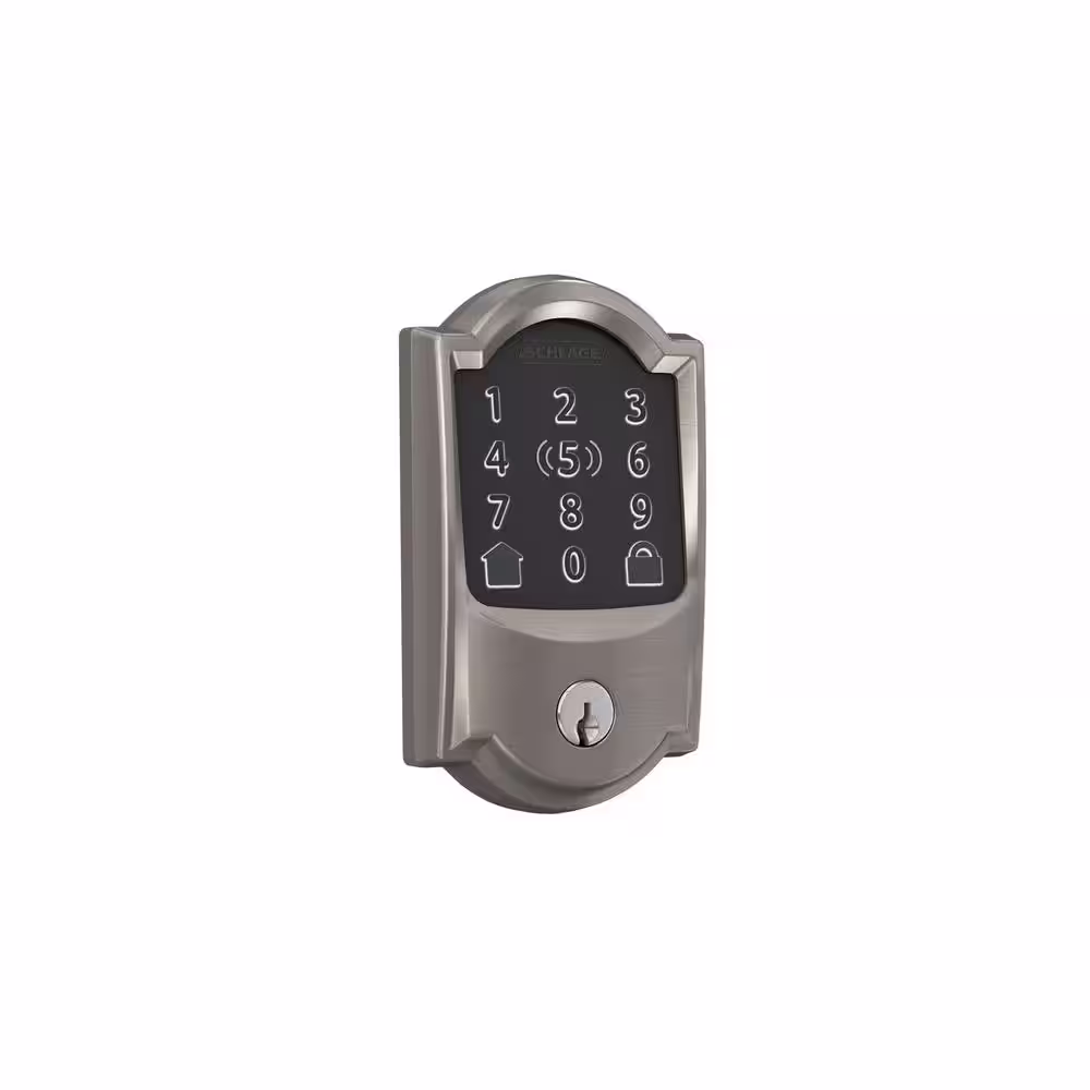 Schlage Camelot Satin Nickel Electronic Encode Plus Smart WiFi Deadbolt with Alarm