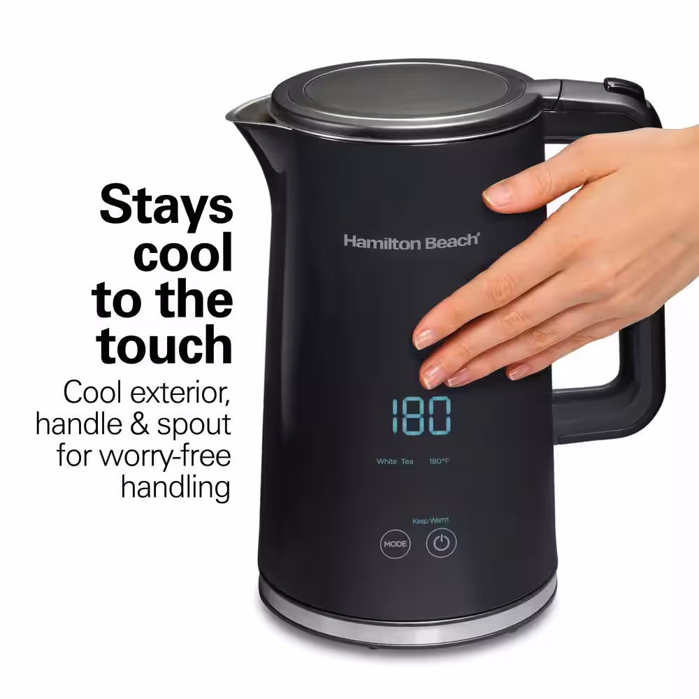 Hamilton Beach 7-Cup Black Corded Electric Kettle with Cool Touch