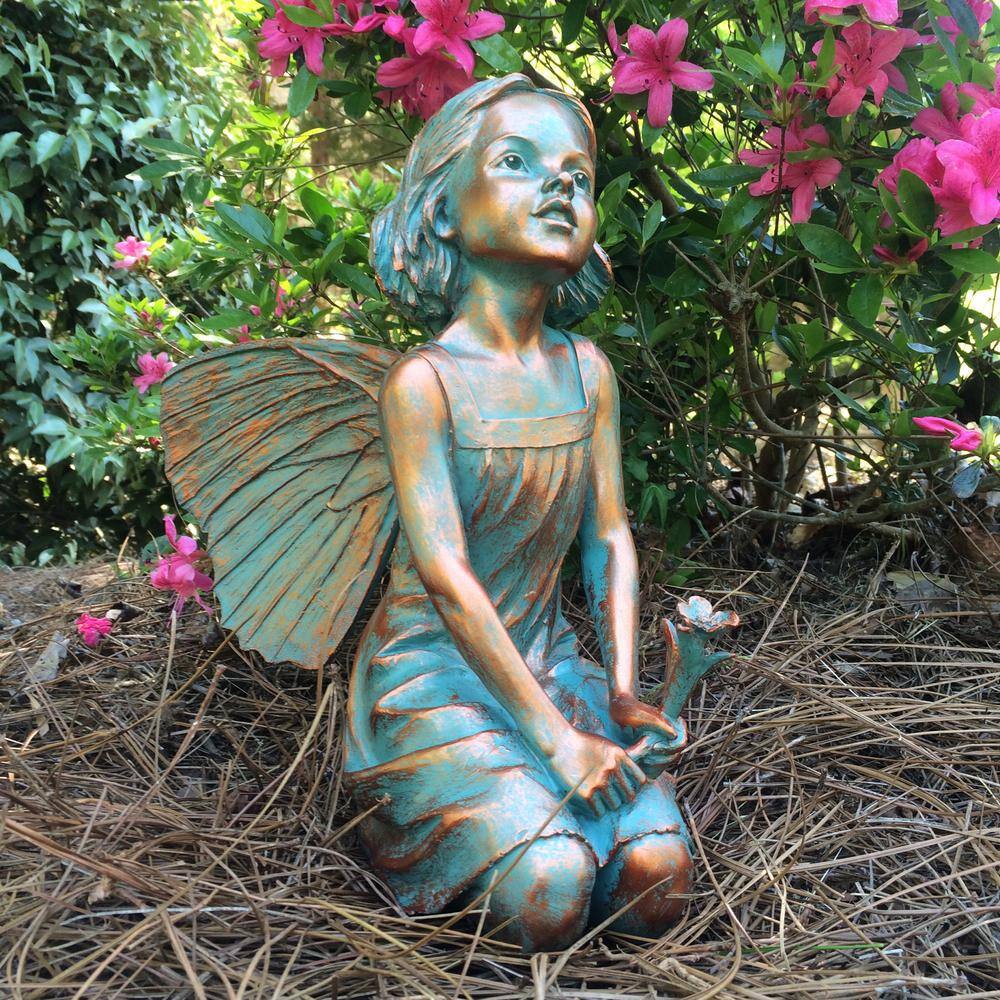 HOMESTYLES 12 in. H Rebecca Fairy Home Patio and Garden Statue in Bronze Patina