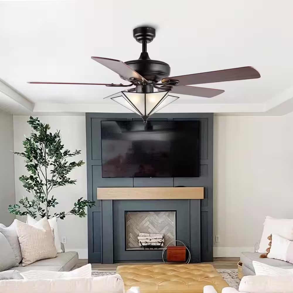 JONATHAN Y Moravia 52 in. 5-Light Black Farmhouse Rustic Iron Star Shade LED Ceiling Fan with Remote