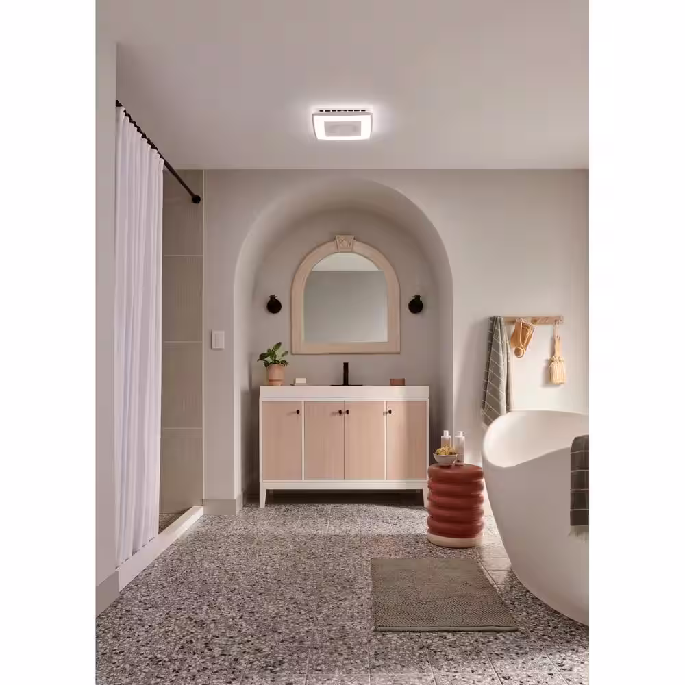 Broan-NuTone Voice Controlled Smart Bathroom Exhaust Fan with Speaker, Dimmable LED Light, and Roomside Installation, 110 CFM