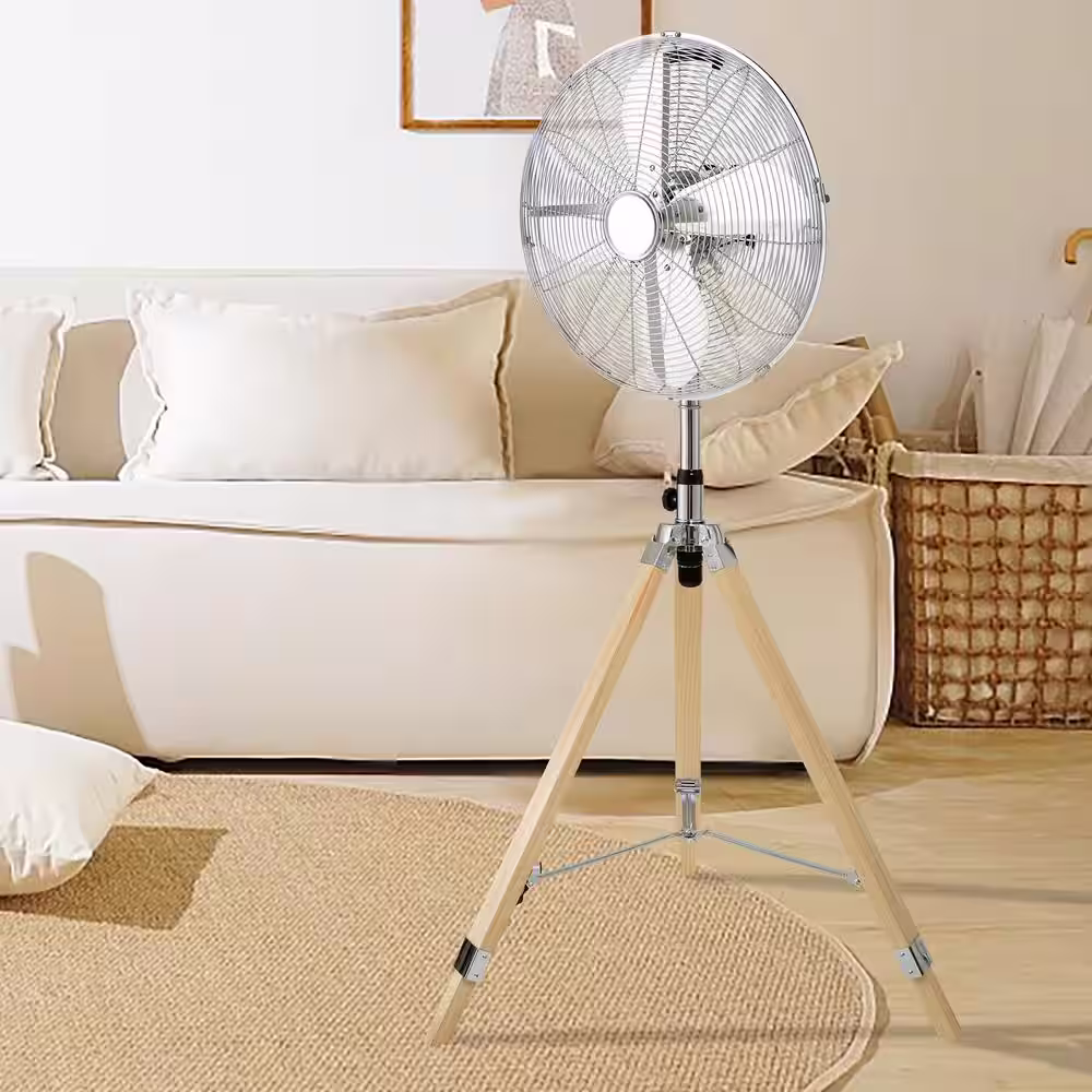dubbin Vintage Tripod Fan: Retro Style Stand Fan for Home Air Circulation with 3 Speeds and Adjustable Height, Silver - 16 in.