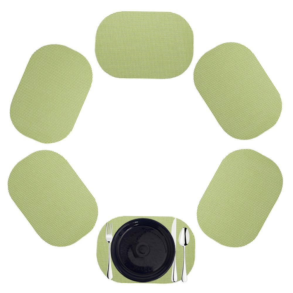 Kraftware Fishnet 17 in. x 12 in. Mist Green PVC Covered Jute Oval Placemat (Set of 6)