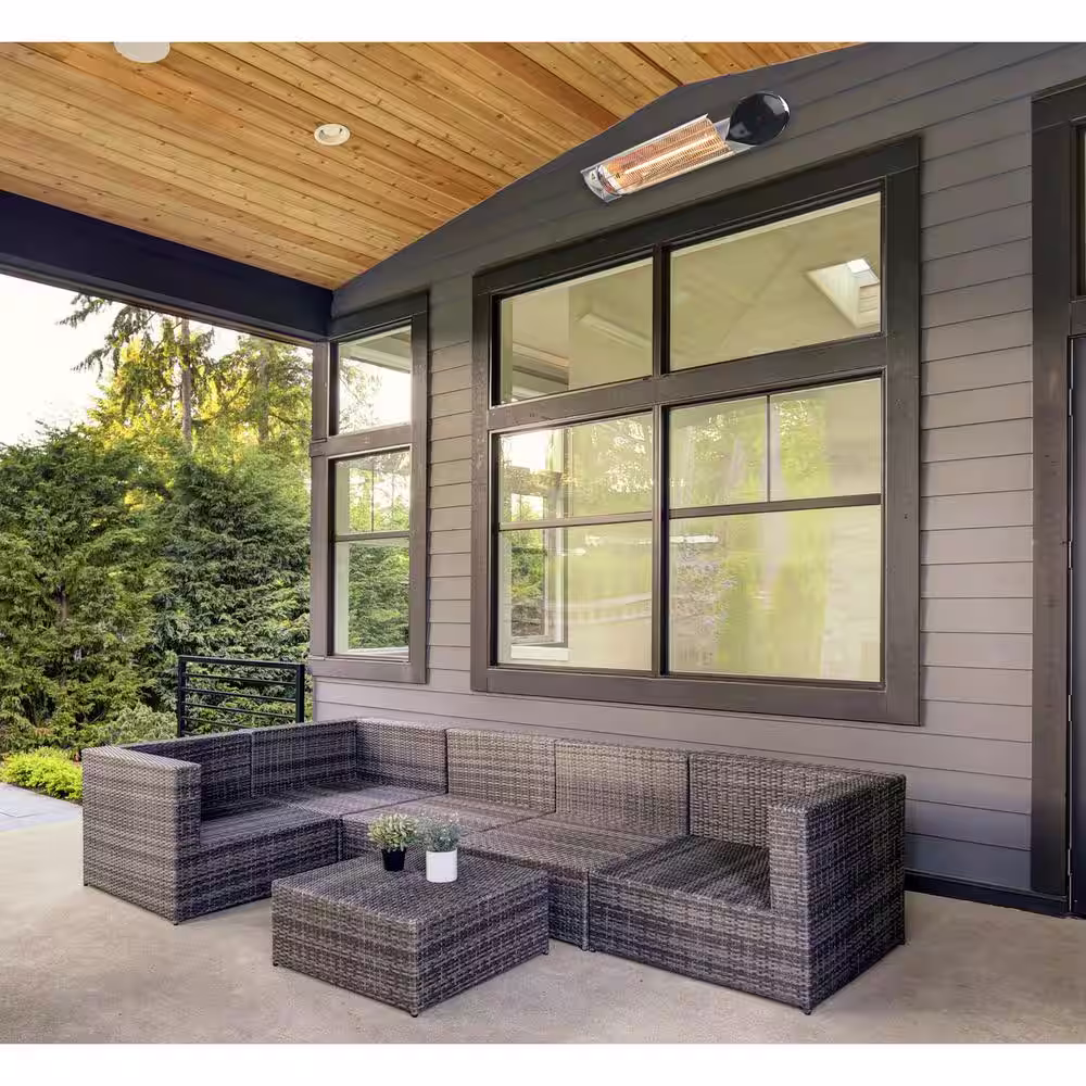 Hanover 35.4 in. 1500-Watt Infrared Electric Patio Heater with Remote Control in Silver