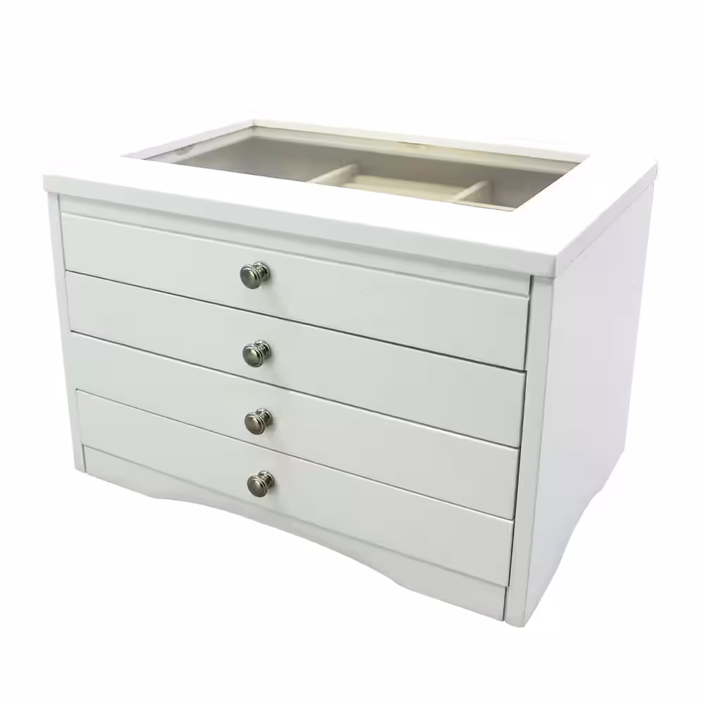 None White Elegant Glass Lift Top Jewelry Box