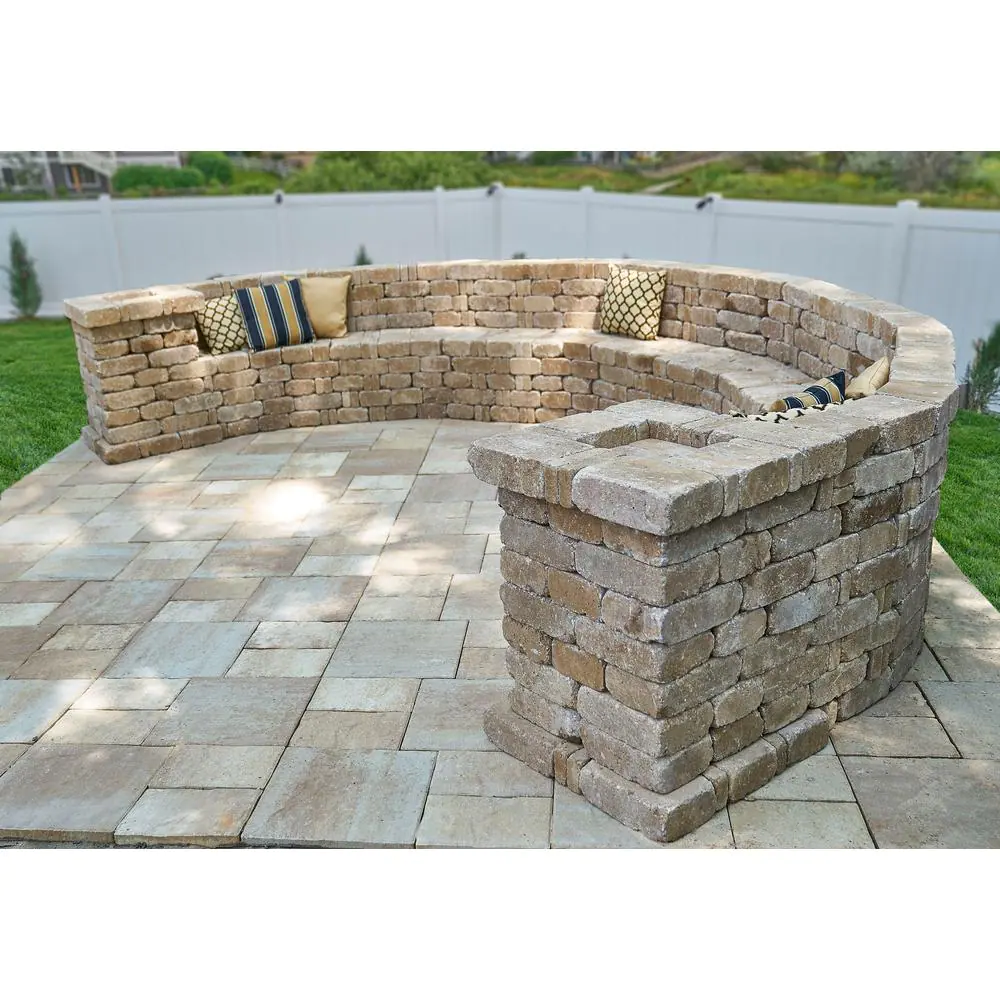 Pavestone Rumblestone 174.5 in. W x 31.5 in. H x 105.75 in. L Large Curved Concrete Bench Kit in Cafe