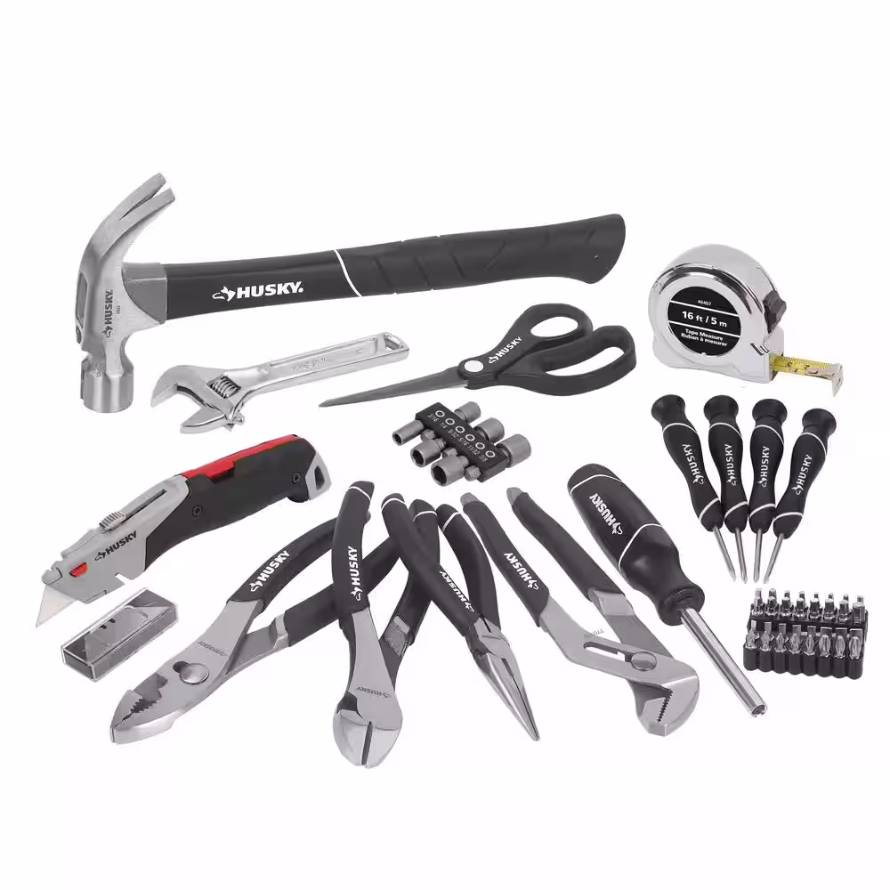Husky 60-Piece Home Repair tool set Bundled with Headlamp and Knee Pad