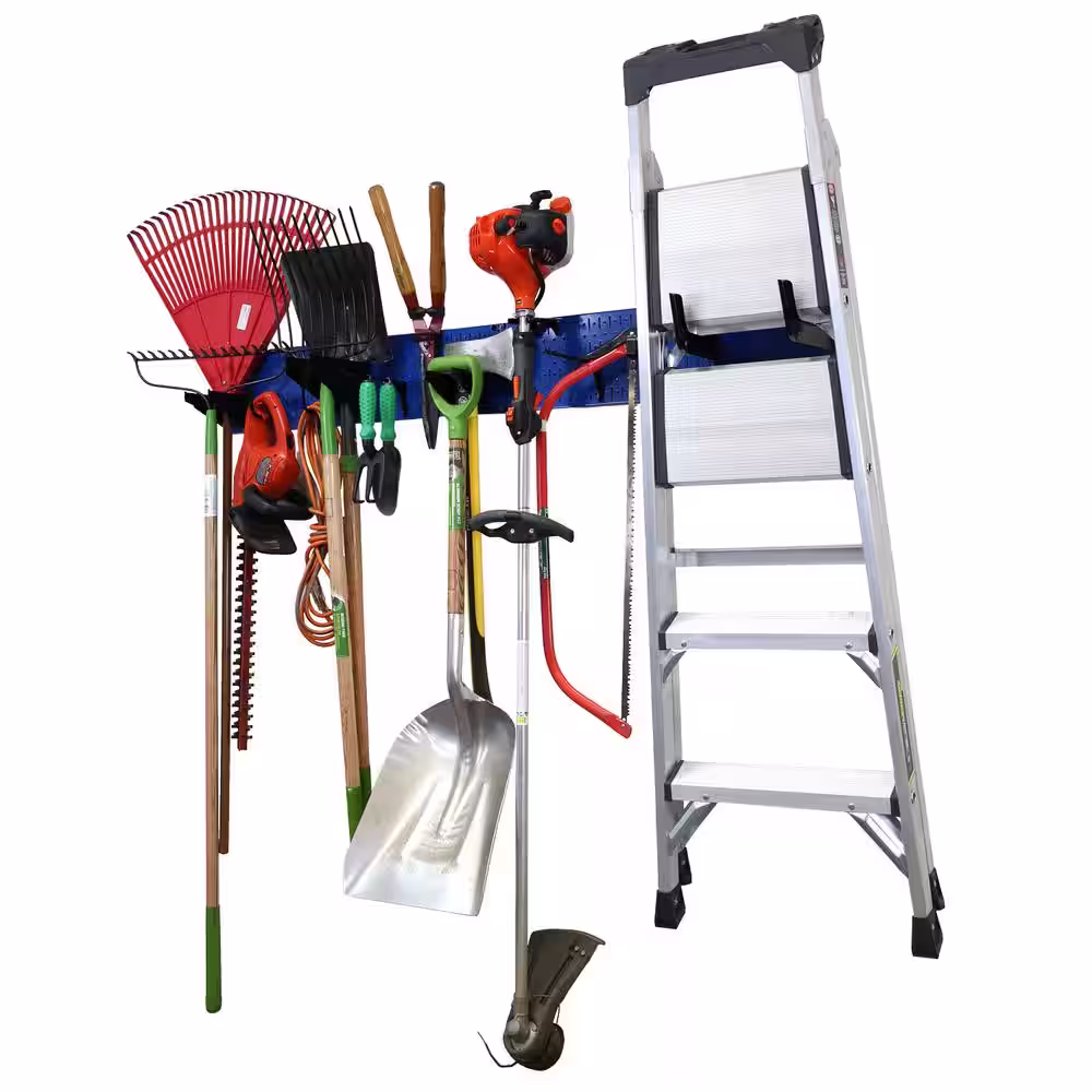 Wall Control 8 in. H x 64 in. W Garage Tool Storage Lawn and Garden Tool Organizer Rack with Blue Metal Pegboard and Black Hook Set