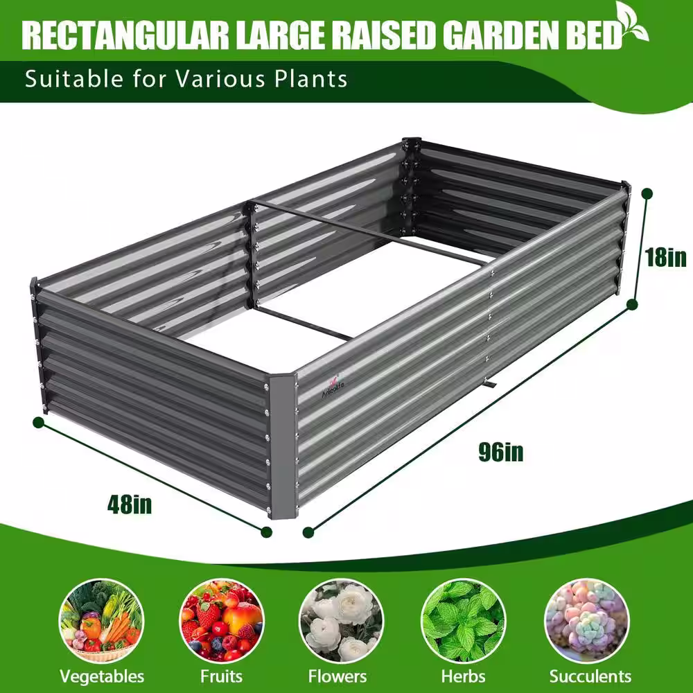 None 8 ft. x 4 ft.Rectangular Grey Metal Raised Garden Bed for Outdoor Vegetables