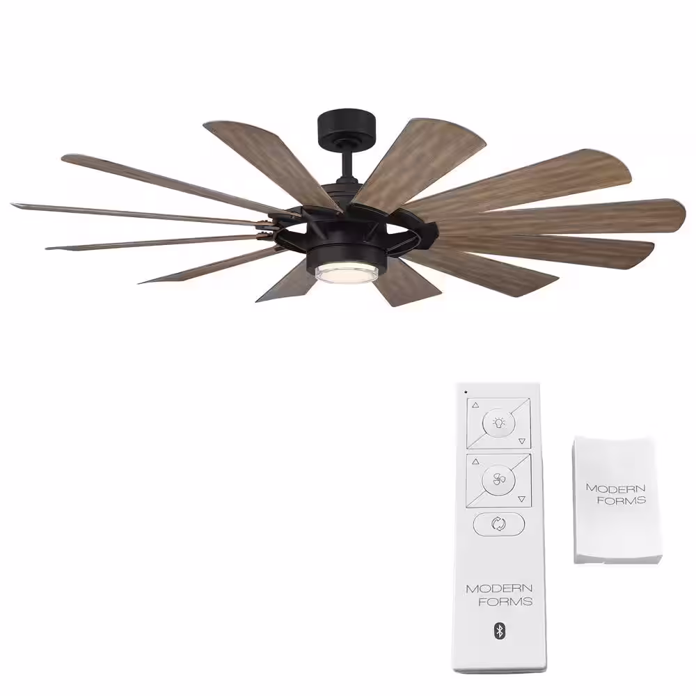 Modern Forms Wyndmill 65 in. 12-Blade Smart Matte Black Barn Wood Ceiling Fan 3000K Integrated LED and Remote Control