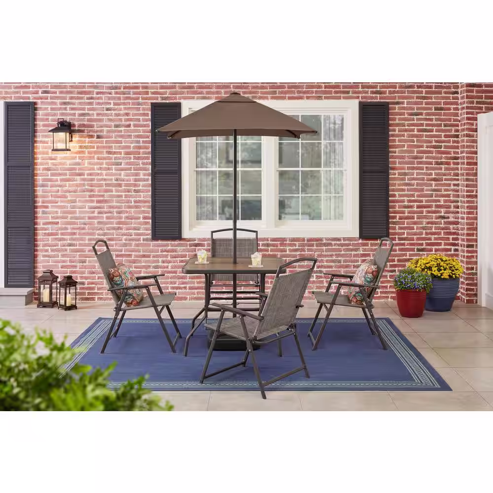 StyleWell Mix and Match 7-Piece Metal Sling Folding Outdoor Dining Set with Umbrella and Base