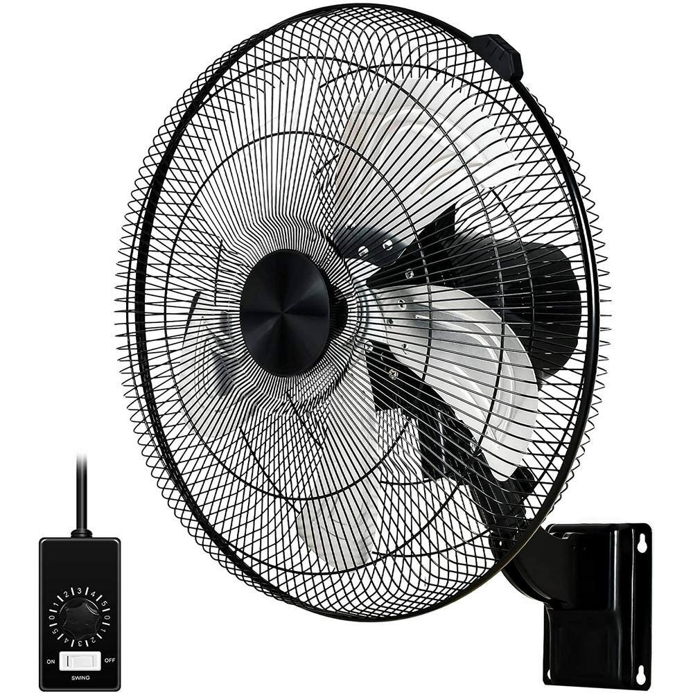Aoibox 18 in. 5 Speed Settings Metal Wall Mount Fan in Black for Household Commercial, 90 Degree Horizontal Oscillation, 1-Pack