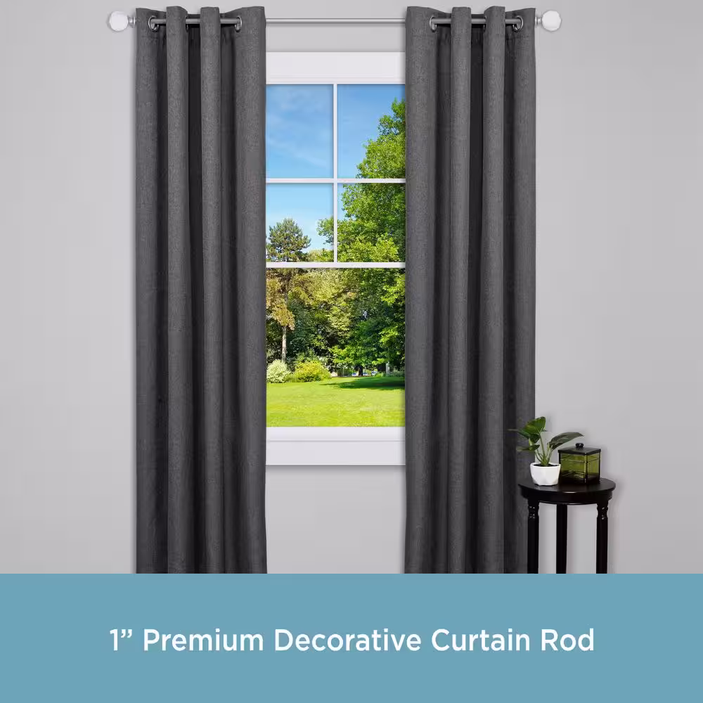 Kenney Khaleesi 36 in. - 66 in. Adjustable Single Curtain Rod 1 in. Diameter in Pewter Gray with Marble Ball Finials