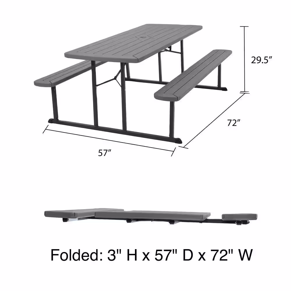 Cosco 6 ft. Dark Gray Wood Grain Folding Picnic Table