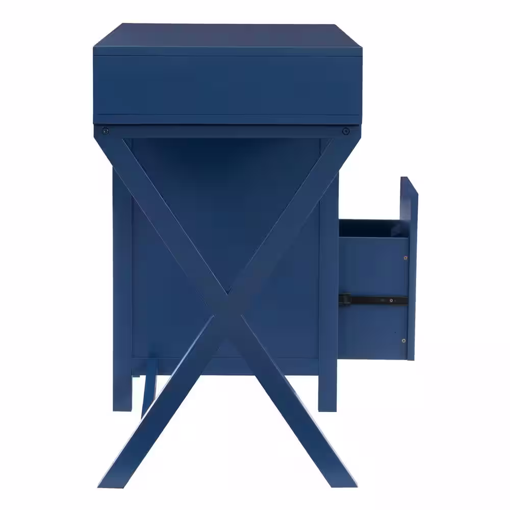 Linon Home Decor Sara 48 in. W Rectangle Navy Blue Wood 4-Drawer Computer Desk with Side Storage