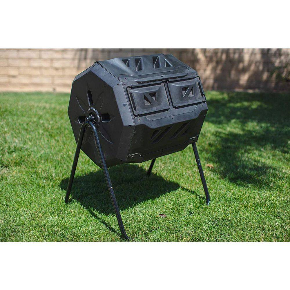 None 42 Gal. Black Alloy Garden and Outdoor Compost Barrel, Bring 2 Cavity Room Double -Rotating Pile Tumbler