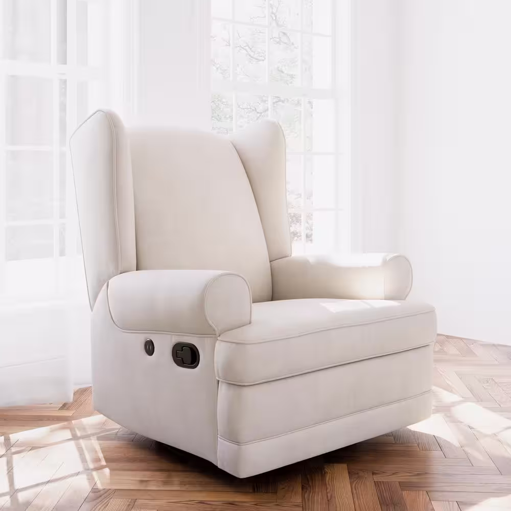 Storkcraft Serenity Ivory Wingback Upholstered Recline Glider