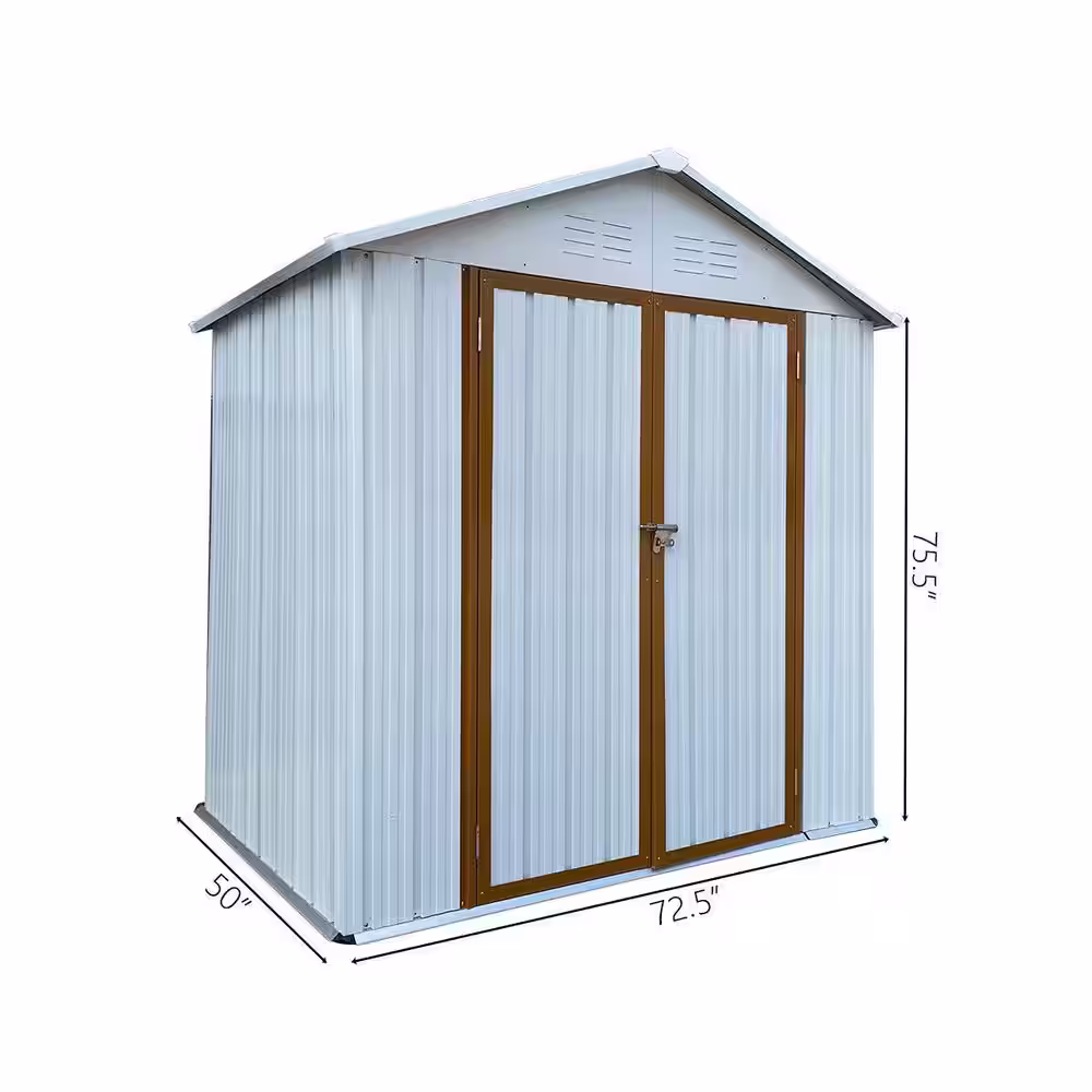 None 6.04 ft. W x 4.16 ft. D White and Yellow Metal Shed with Double Door (25.13 sq. ft.)