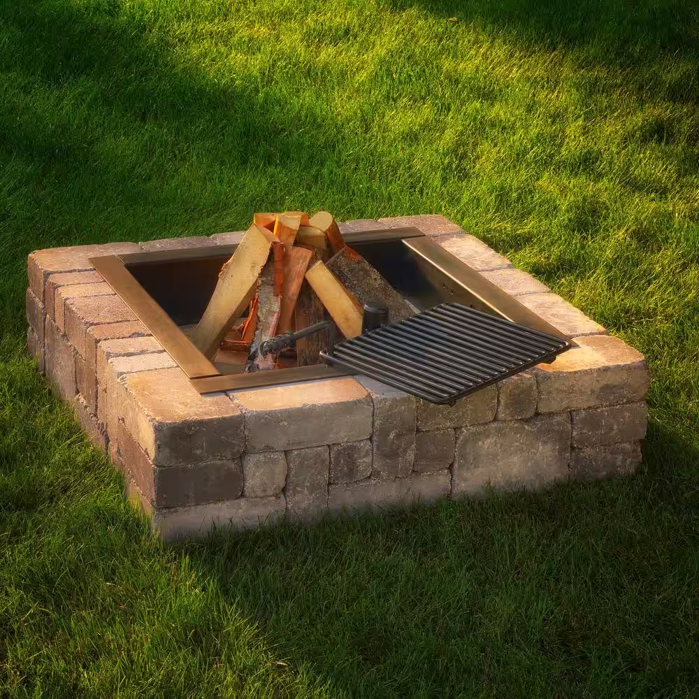 Necessories Victorian 48 in. x 12 in. Square Concrete Wood Burning Bluestone Fire Pit Kit with Cooking Grate