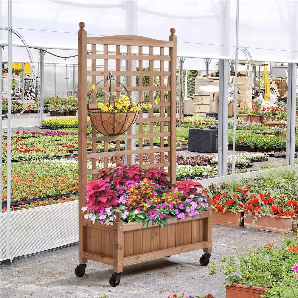 Yaheetech 50 in. H Fir Wood Raised Garden Bed with Trellis Planter Box