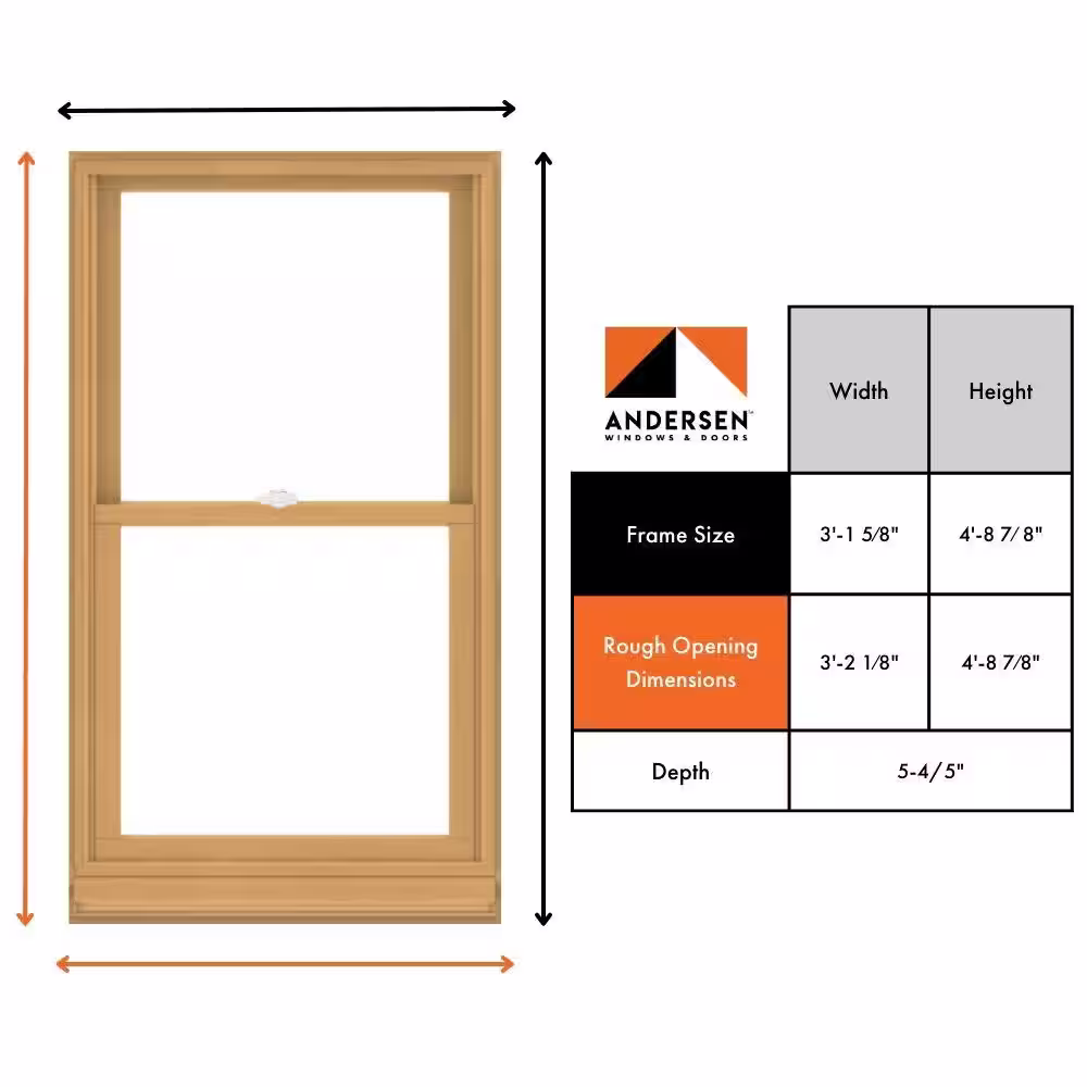 Andersen 37-5/8 in. x 56-7/8 in. 400 Series White Clad Wood Tilt-Wash Double-Hung Window with Low-E Glass, Pine Int and Stone Hdw