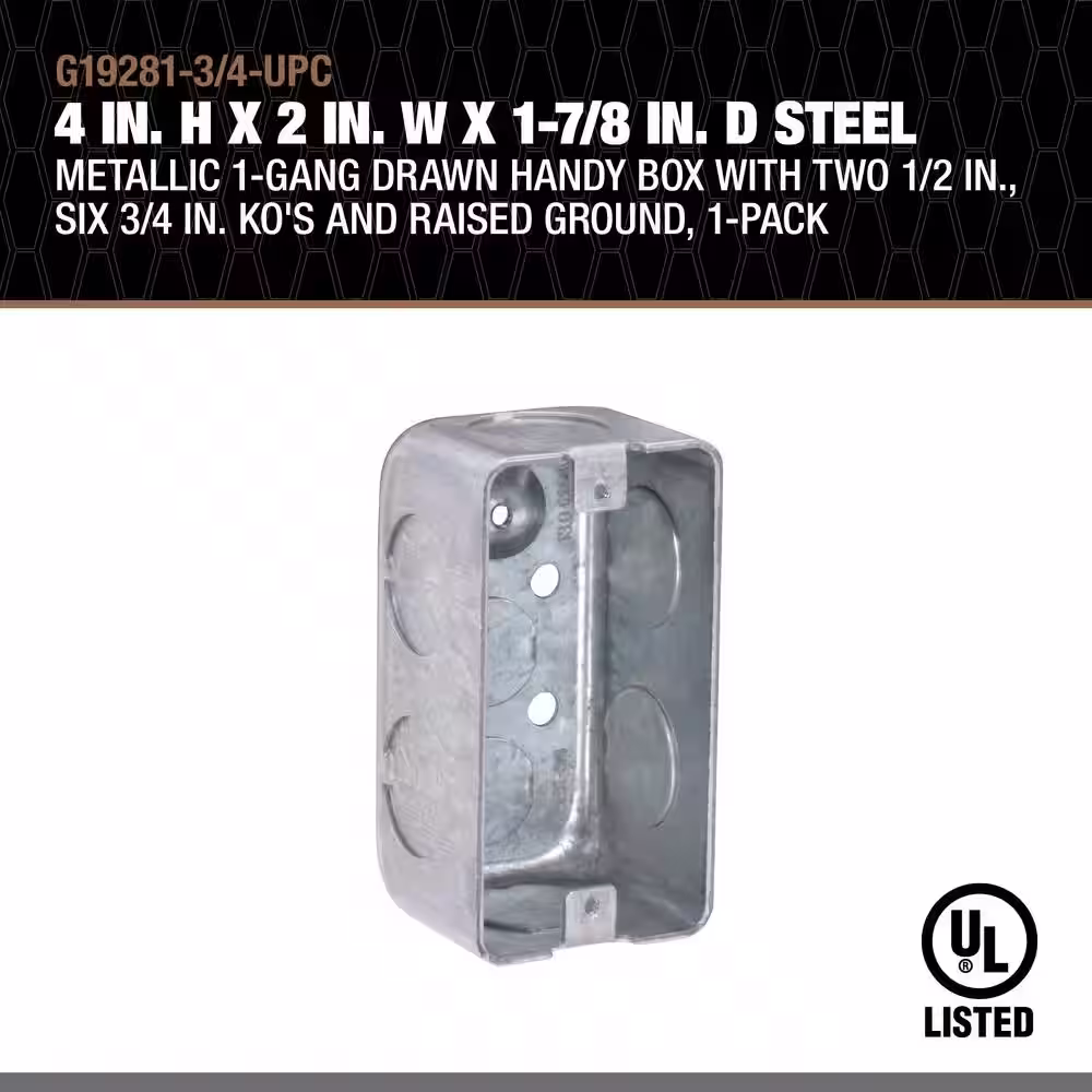 Southwire 4 in. H x 2 in. W x 1-7/8 in. D Steel Metallic 1-Gang Drawn Handy Box with Two 1/2 in., Six 3/4 in. Ko 1-Pack