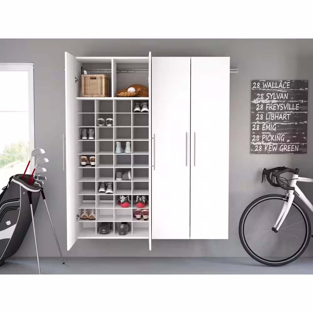 Prepac HangUps Collection Wood 1-Shelf Wall Mounted Garage Cabinet in White (30 in W x 72 in H x 16 in D)