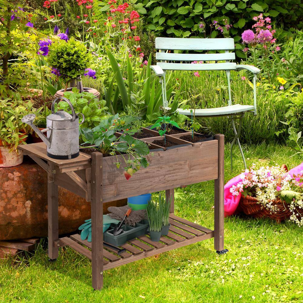Outsunny Brown Wooden Raised Garden Bed with 8 Grow Grids