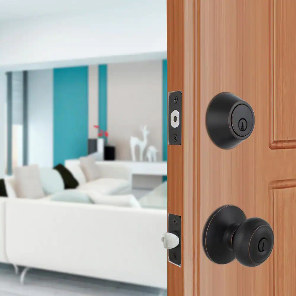 Defiant Hartford Aged Bronze Entry Knob and Double Cylinder Deadbolt Combo Pack