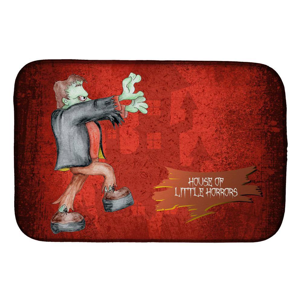 Caroline's Treasures 14 in. x 21 in. Little House of Horrors with Frankenstein Halloween Dish Drying Mat