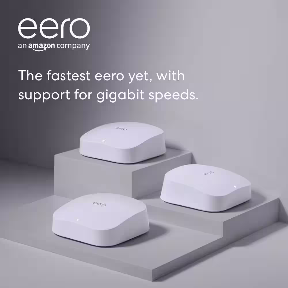 EERO Pro 6 Tri-Band Mesh Wi-Fi 6 System with Built-in Zigbee Smart Home Hub (3-Pack) White