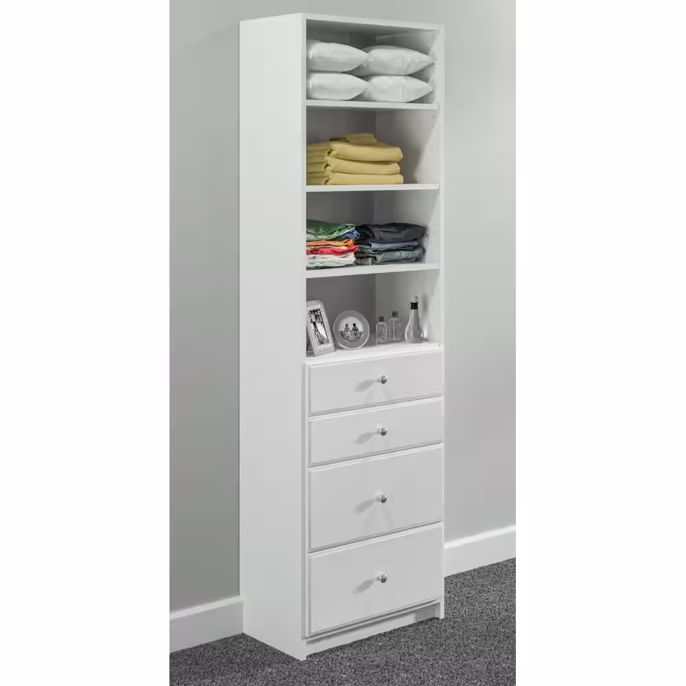 SimplyNeu 84 in. H x 25.375 in. W White Drawer and Shelving Tower Kit