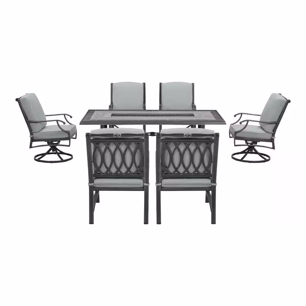 Home Decorators Collection St. Charles 7-Piece Metal Outdoor Dining Set with Performance Acrylic fabric Cast Mist Cushions and Tile Top Table